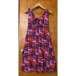 Vintage 70s Pomare Tahiti Hawaiian Midi Dress Empire Neon Psychedelic Sz 6 XS